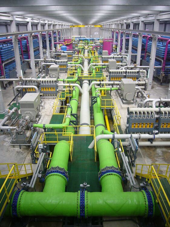 Reverse osmosis pressure vessels, pumps and piping in a treatment plant